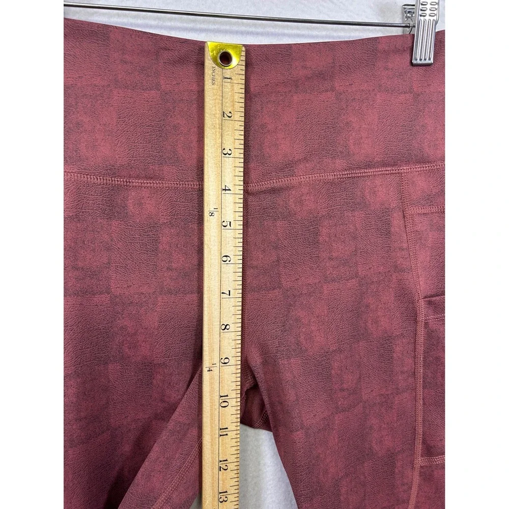 Zyia Active Textured Checkerboard High Rise Womens 6-8 Burgundy Pocket Leggings